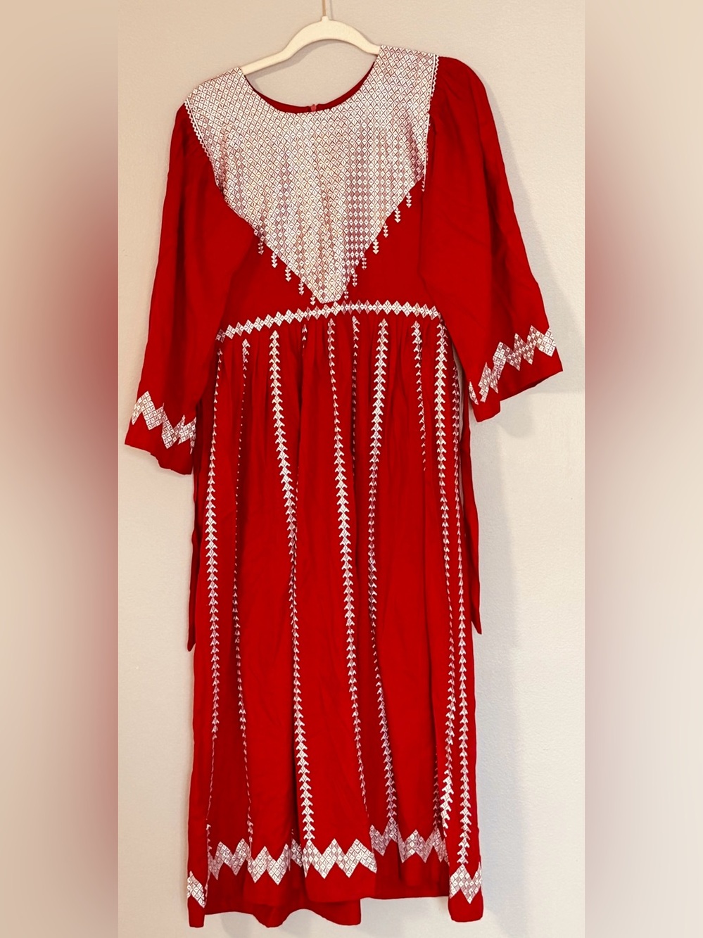 Red & White Embroidered Maxi Dress
